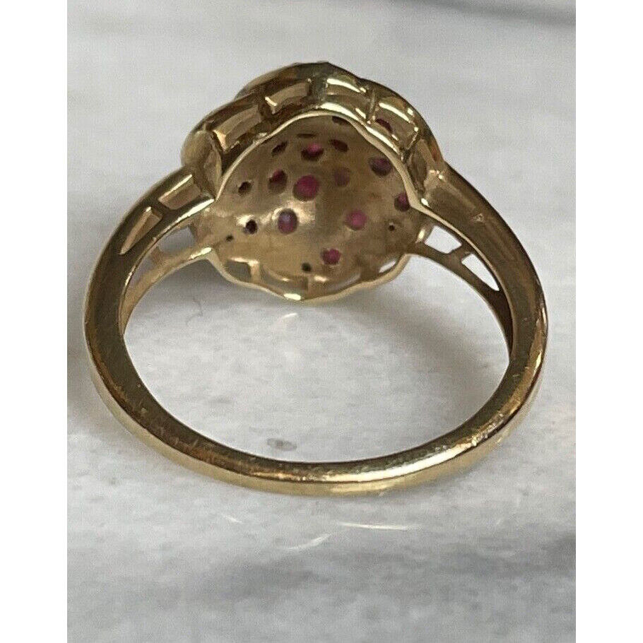 14K YELLOW GOLD PINK TOPAZ & DIAMOND COCKTAIL RING SIZE 7 SKY