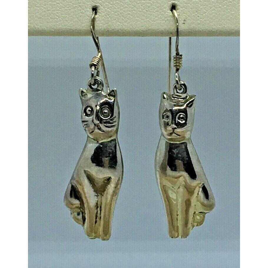 CUTE 925 STERLING SILVER KITTY CAT DANGLE EARRINGS SKY