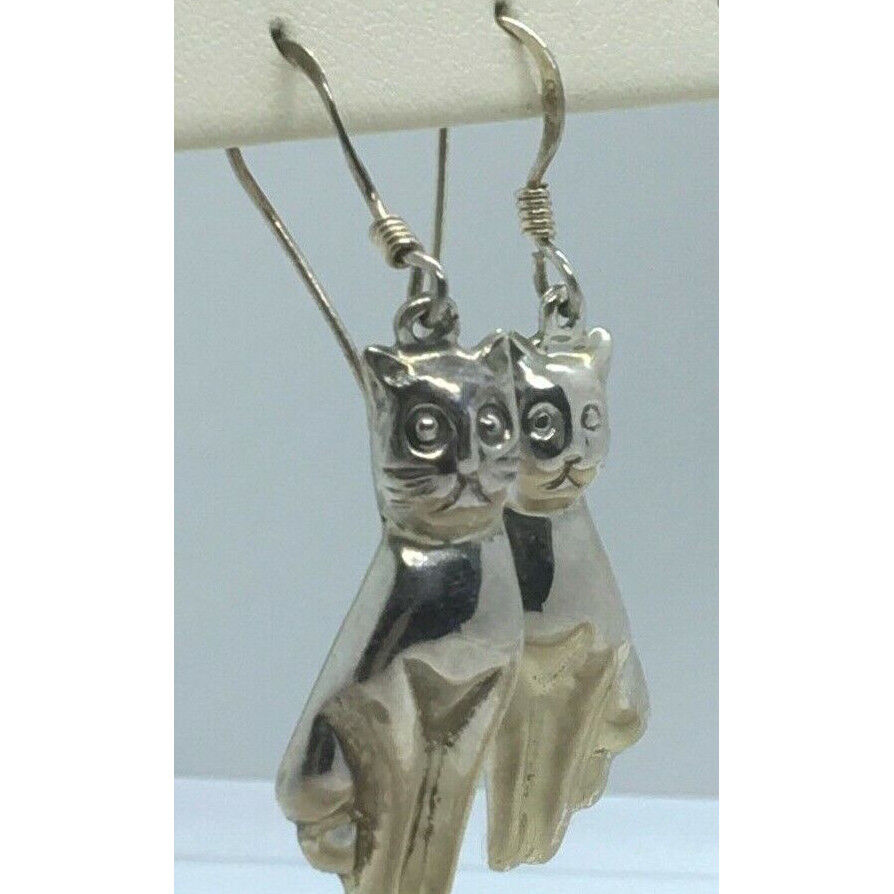 CUTE 925 STERLING SILVER KITTY CAT DANGLE EARRINGS SKY