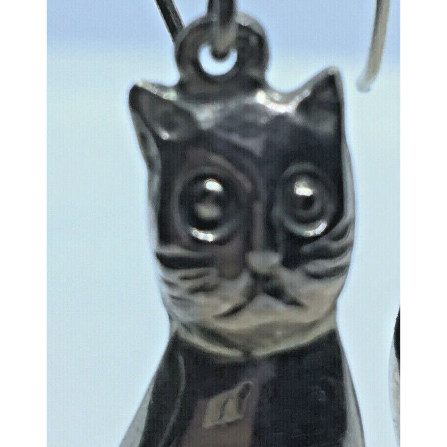 CUTE 925 STERLING SILVER KITTY CAT DANGLE EARRINGS SKY