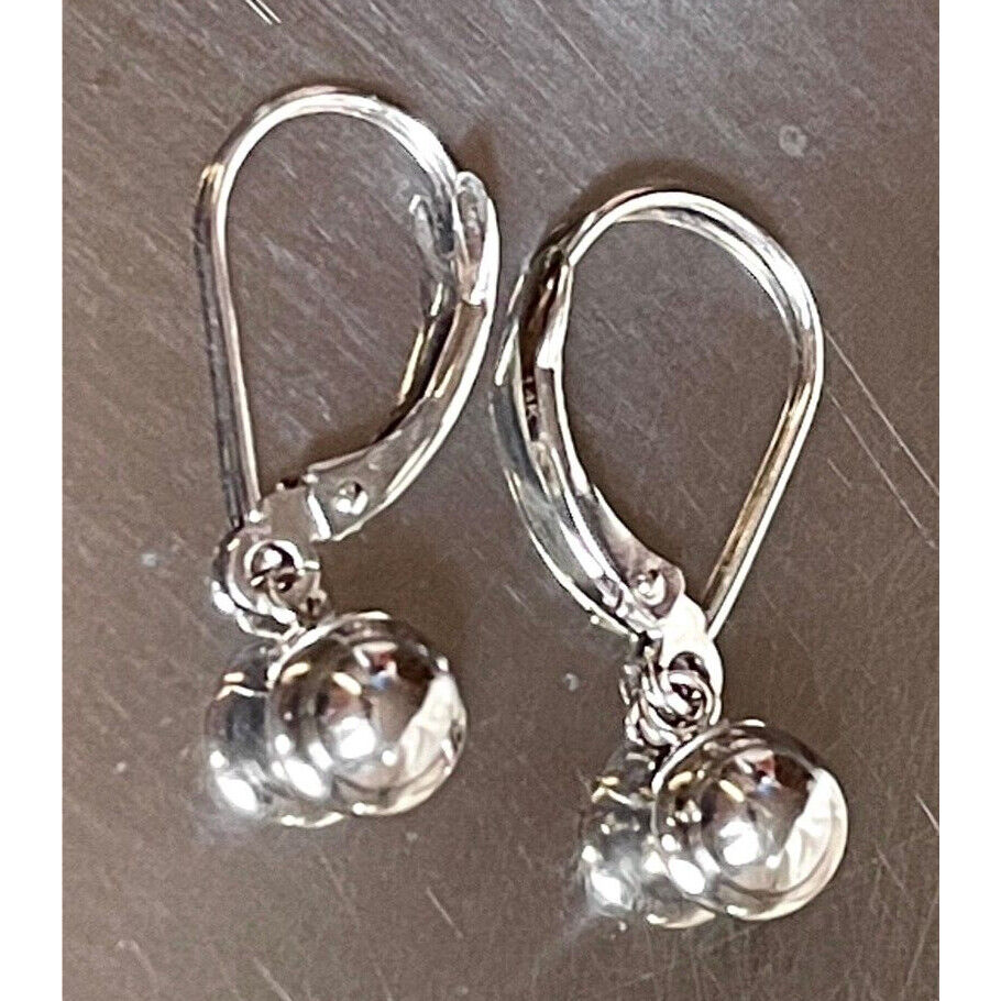 14K WHITE GOLD DANGLE BALLS EARRINGS SKY