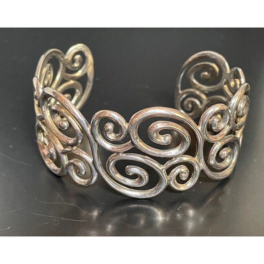 925 STERLING SILVER WIDE LACY DESIGN CUFF BRACELET SKY