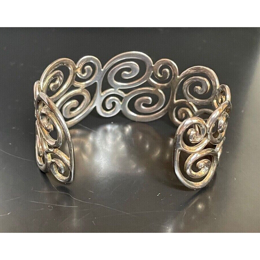 925 STERLING SILVER WIDE LACY DESIGN CUFF BRACELET SKY