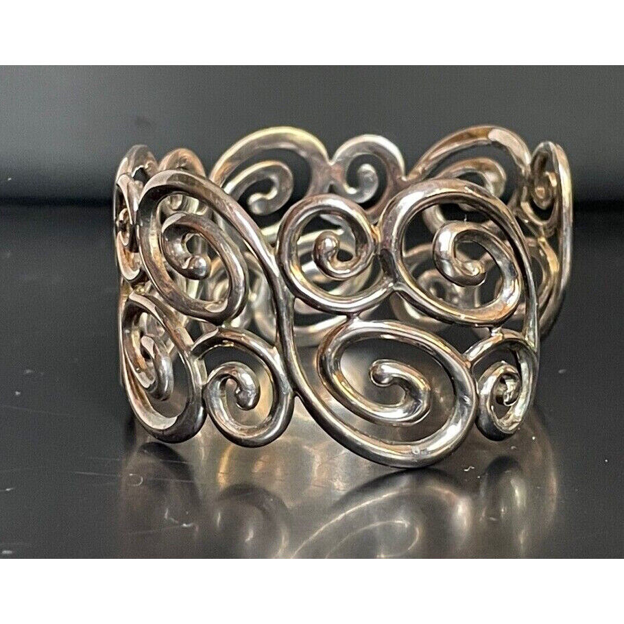 925 STERLING SILVER WIDE LACY DESIGN CUFF BRACELET SKY