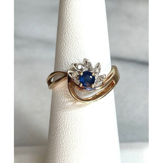 YELLOW GOLD SAPPHIRE AND DIAMOND COCKTAIL RING SIZE 5.75 SKY