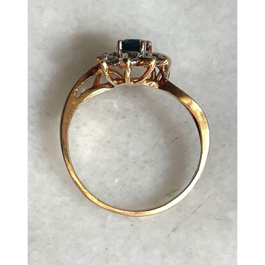 YELLOW GOLD SAPPHIRE AND DIAMOND COCKTAIL RING SIZE 5.75 SKY