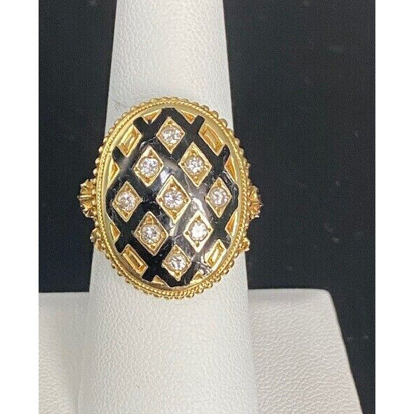 18K YELLOW GOLD ENAMELED AND DIAMOND RING SIZE 7 SKY