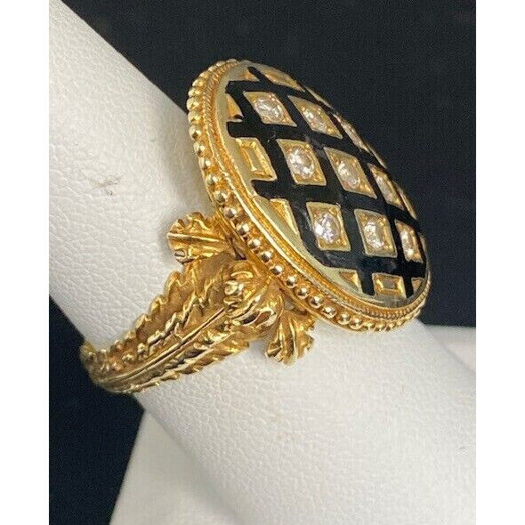 18K YELLOW GOLD ENAMELED AND DIAMOND RING SIZE 7 SKY