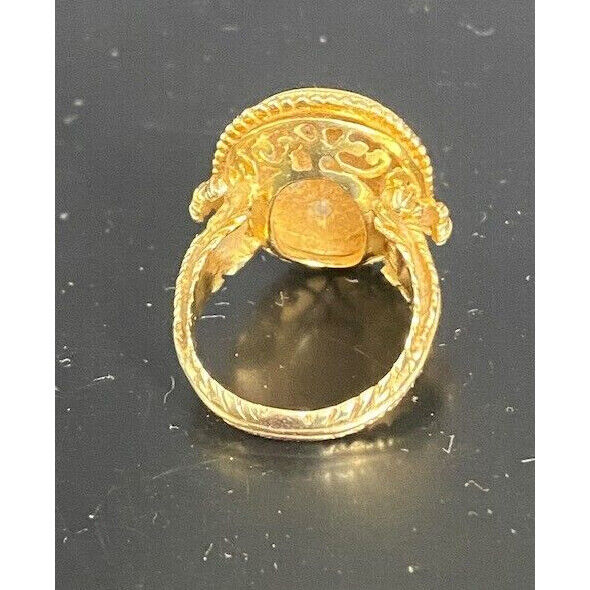 18K YELLOW GOLD ENAMELED AND DIAMOND RING SIZE 7 SKY