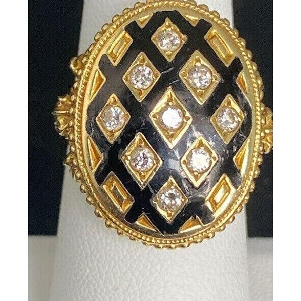 18K YELLOW GOLD ENAMELED AND DIAMOND RING SIZE 7 SKY