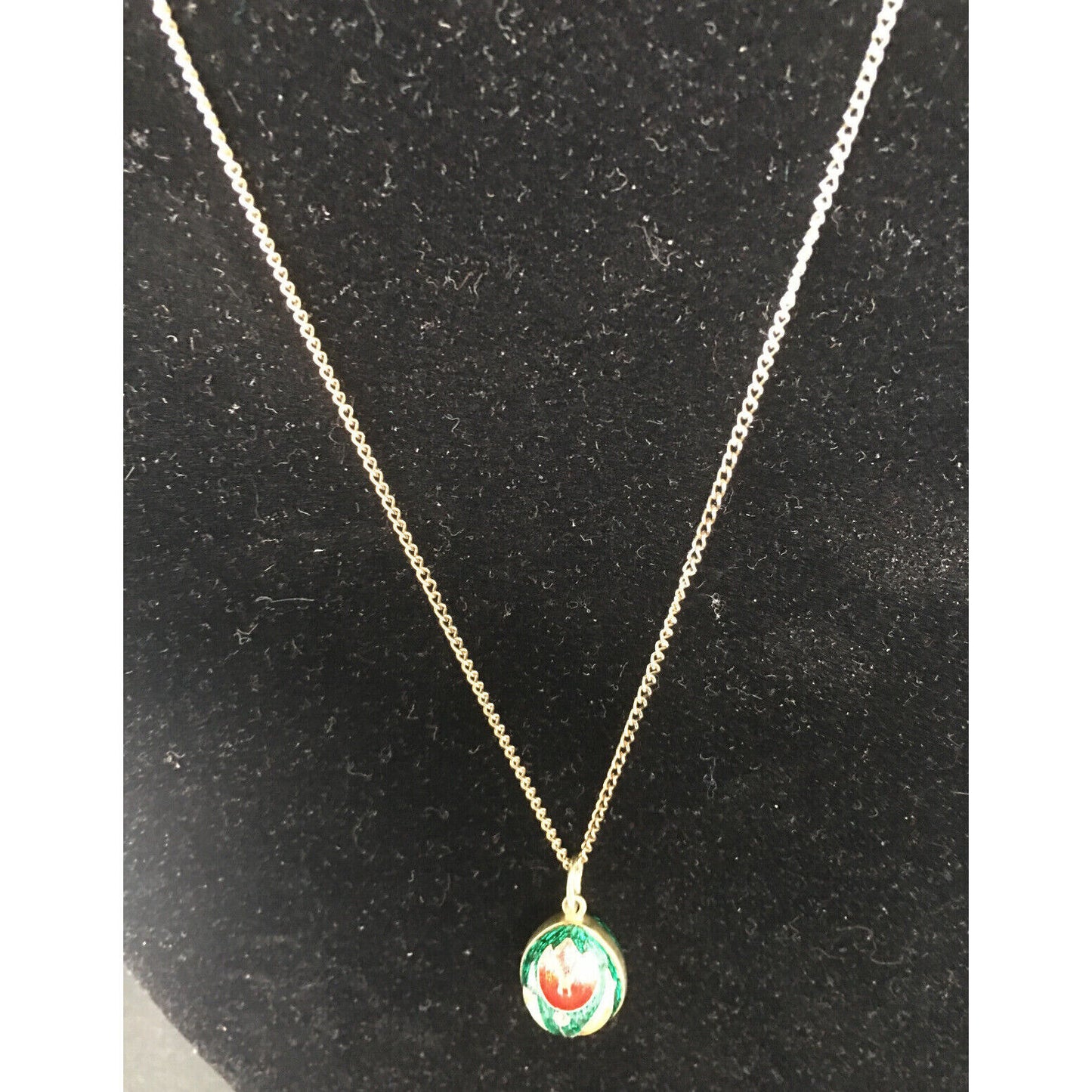 STERLING SILVER VERMEIL GUILLOCHE ENAMEL EGG WITH TULIPS PENDANT ON CHAIN SKY