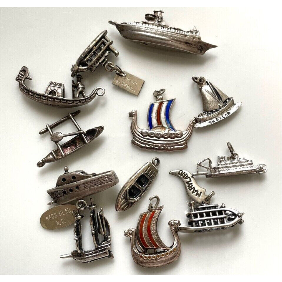 12 ASSORTED 925 STERLING SILVER BOATS AND SHIPS  BRACELET CHARMS SKY