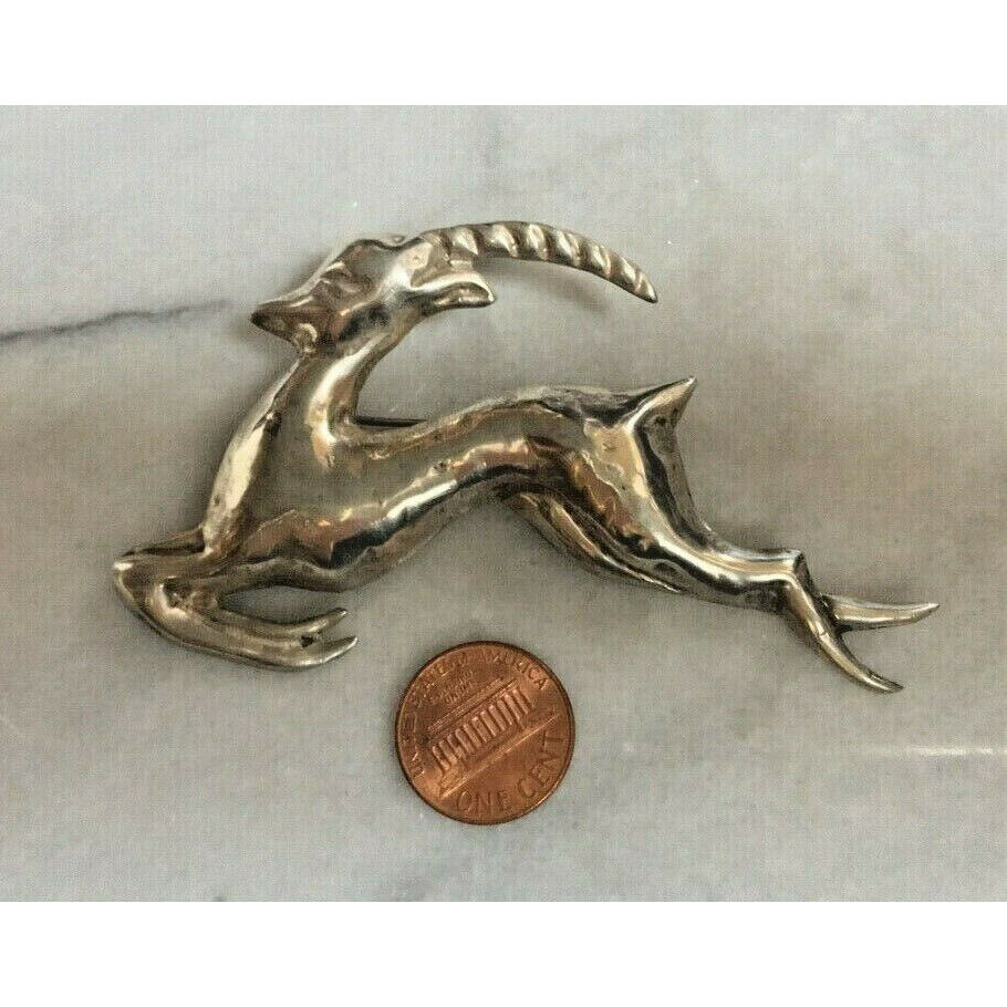 RARE VINTAGE PANAMERICANA MEXICO STERLING SILVER ANTELOPE BROOCH SKY