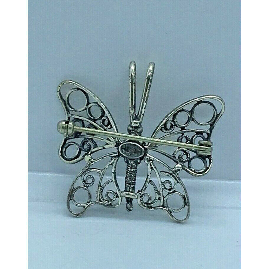 DANE CRAFT 925 STERLING SILVER FILIGREE BUTTERFLY BROOCH/PENDANT SKY