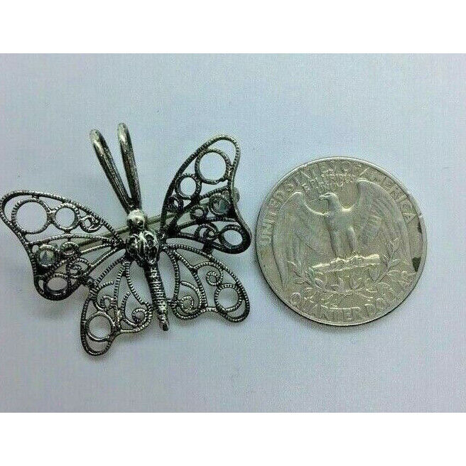 DANE CRAFT 925 STERLING SILVER FILIGREE BUTTERFLY BROOCH/PENDANT SKY