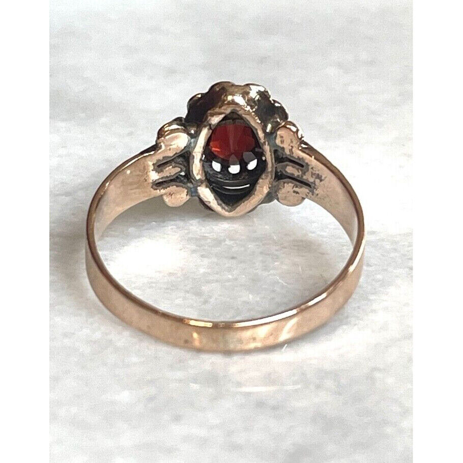 EDWARDIAN YELLOW GOLD SEEDPEARL AND GARNET RING SIZE 7.25 SKY