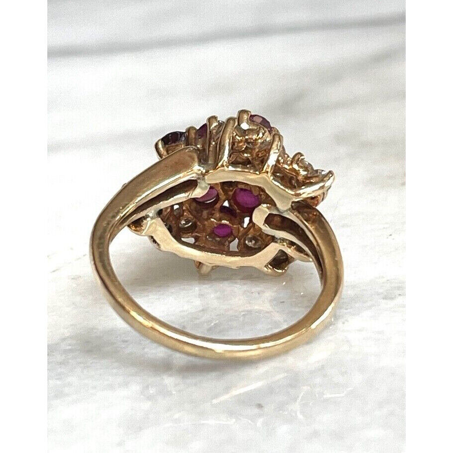 SHOWY 14K YELLOW GOLD DIAMOND AND RED SPINEL COCKTAIL RING SIZE 6.75 SKY