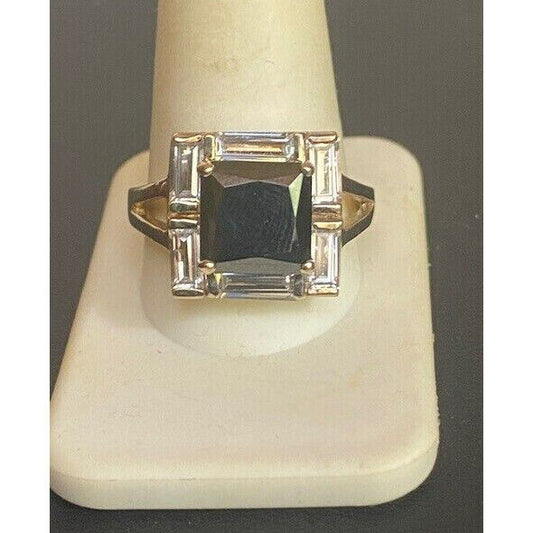 925 STERLING SILVER VERMEIL BLACK TOURMALINE AND CZ COCKTAIL RING SIZE 12.25 SKY