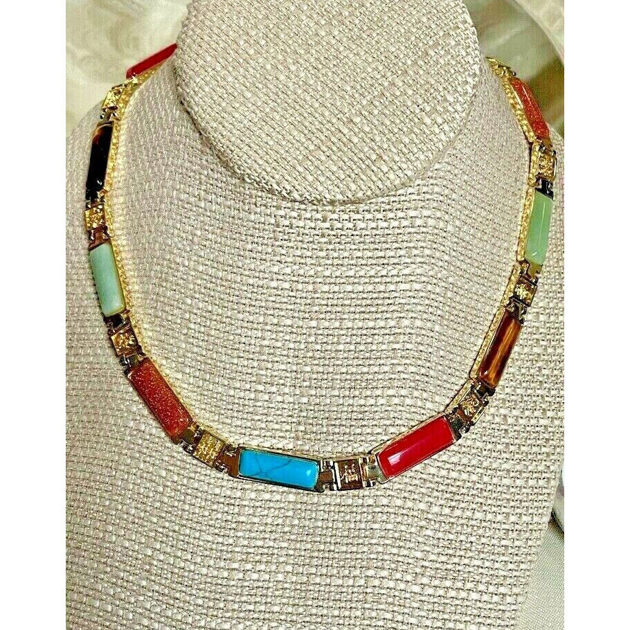 ''MAGNETIC BY DESIGN'' MULTI-GEM GOLD TONE NECKLACE.NEW SKY