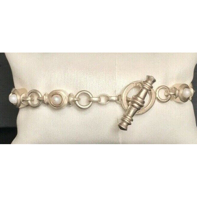 KASEL 925 STERLING SILVER & PEARL TOGGLE BRACELET. MADE IN USA SKY