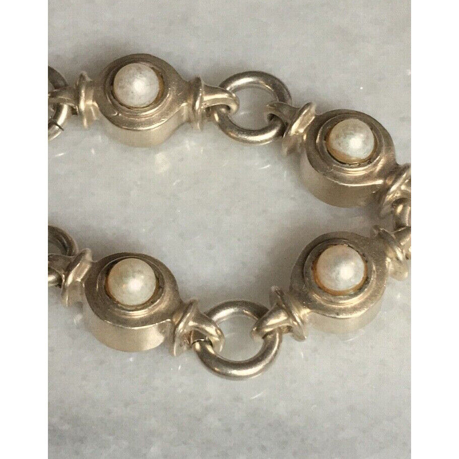 KASEL 925 STERLING SILVER & PEARL TOGGLE BRACELET. MADE IN USA SKY