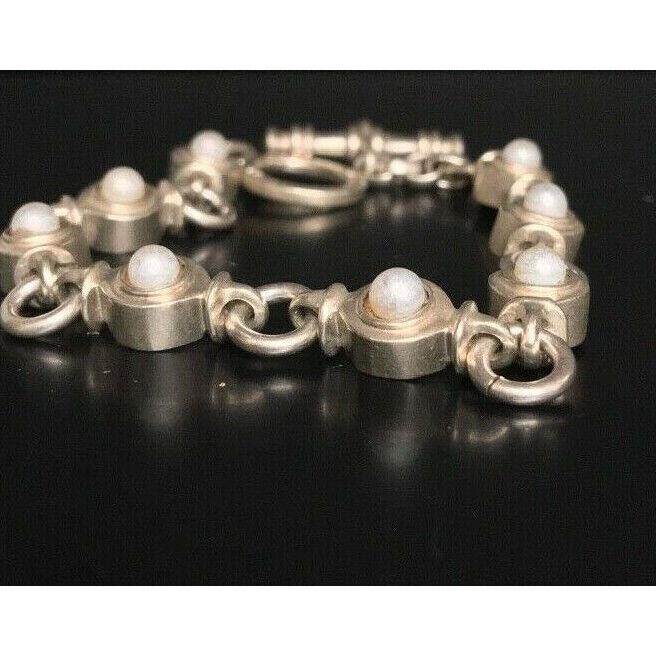 KASEL 925 STERLING SILVER & PEARL TOGGLE BRACELET. MADE IN USA SKY