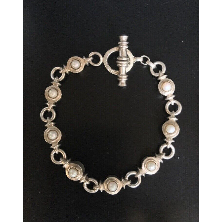 KASEL 925 STERLING SILVER & PEARL TOGGLE BRACELET. MADE IN USA SKY