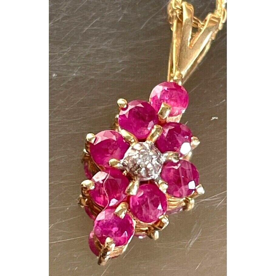 14K YELLOW GOLD  RUBY AND DIAMOND PENDANT NECKLACE SKY