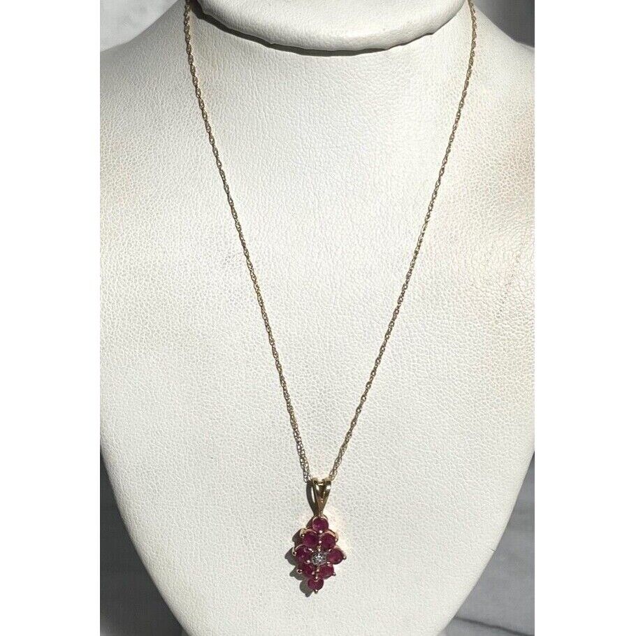 14K YELLOW GOLD  RUBY AND DIAMOND PENDANT NECKLACE SKY