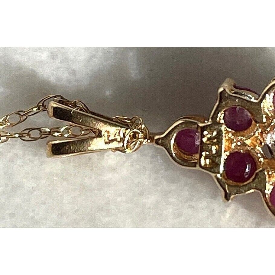 14K YELLOW GOLD  RUBY AND DIAMOND PENDANT NECKLACE SKY