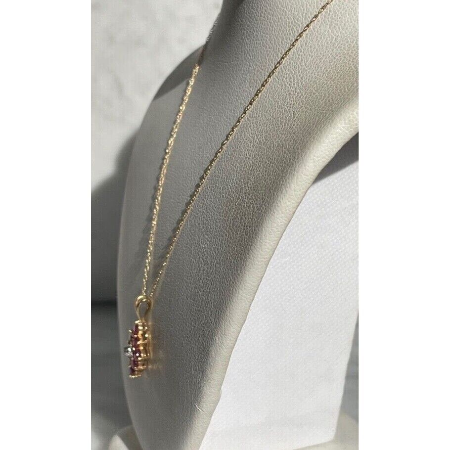 14K YELLOW GOLD  RUBY AND DIAMOND PENDANT NECKLACE SKY