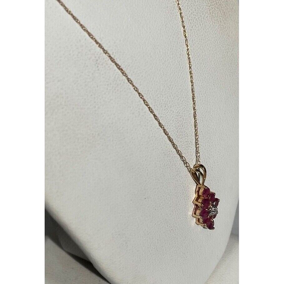 14K YELLOW GOLD  RUBY AND DIAMOND PENDANT NECKLACE SKY