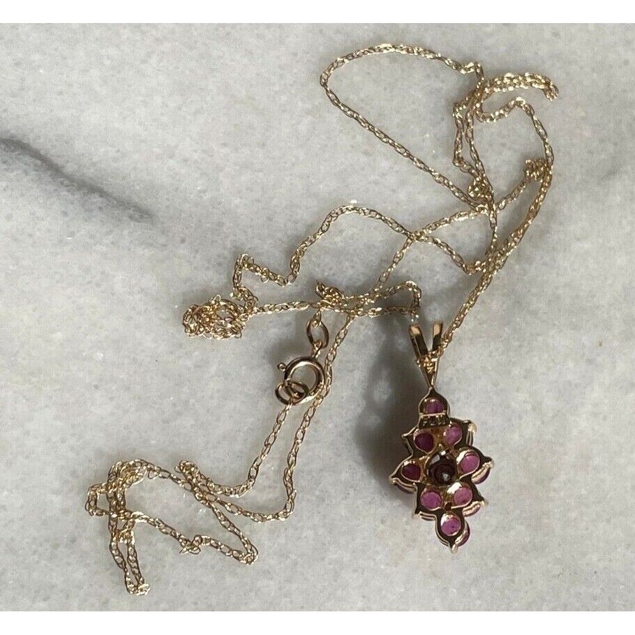 14K YELLOW GOLD  RUBY AND DIAMOND PENDANT NECKLACE SKY