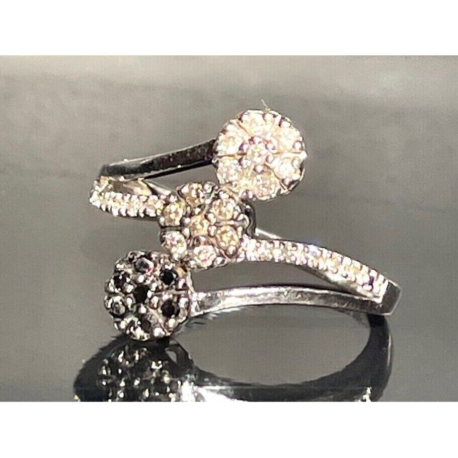 14K WHITE GOLD DIAMONDS,COLORED DIAMONDS BYPASS RING SIZE 7 SKY