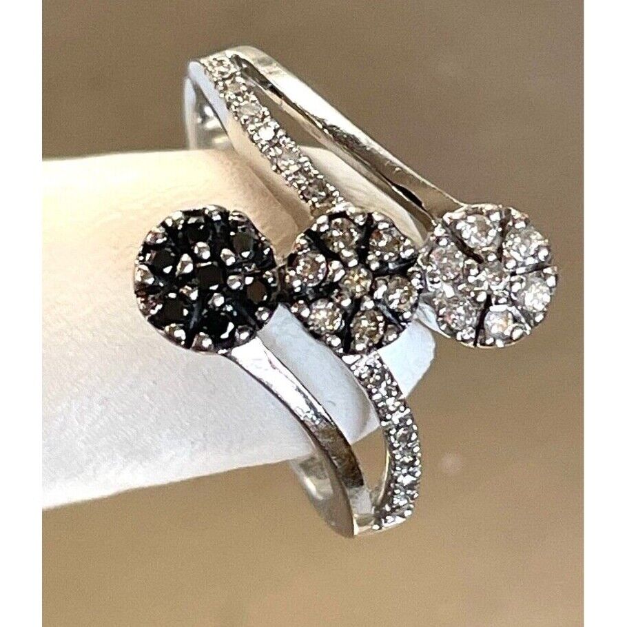 14K WHITE GOLD DIAMONDS,COLORED DIAMONDS BYPASS RING SIZE 7 SKY