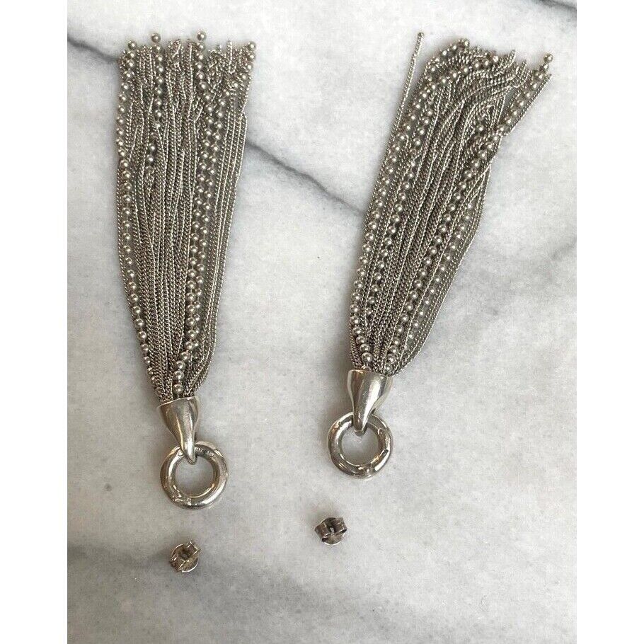 925 STERLING SILVER  3 1/2'' LONG FRINGED EARRINGS SKY