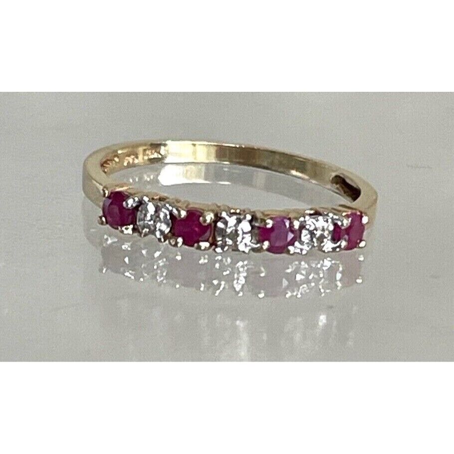 YELLOW GOLD  PINK TOPAZ AND DIAMOND BAND RING SIZE 6.5 SKY