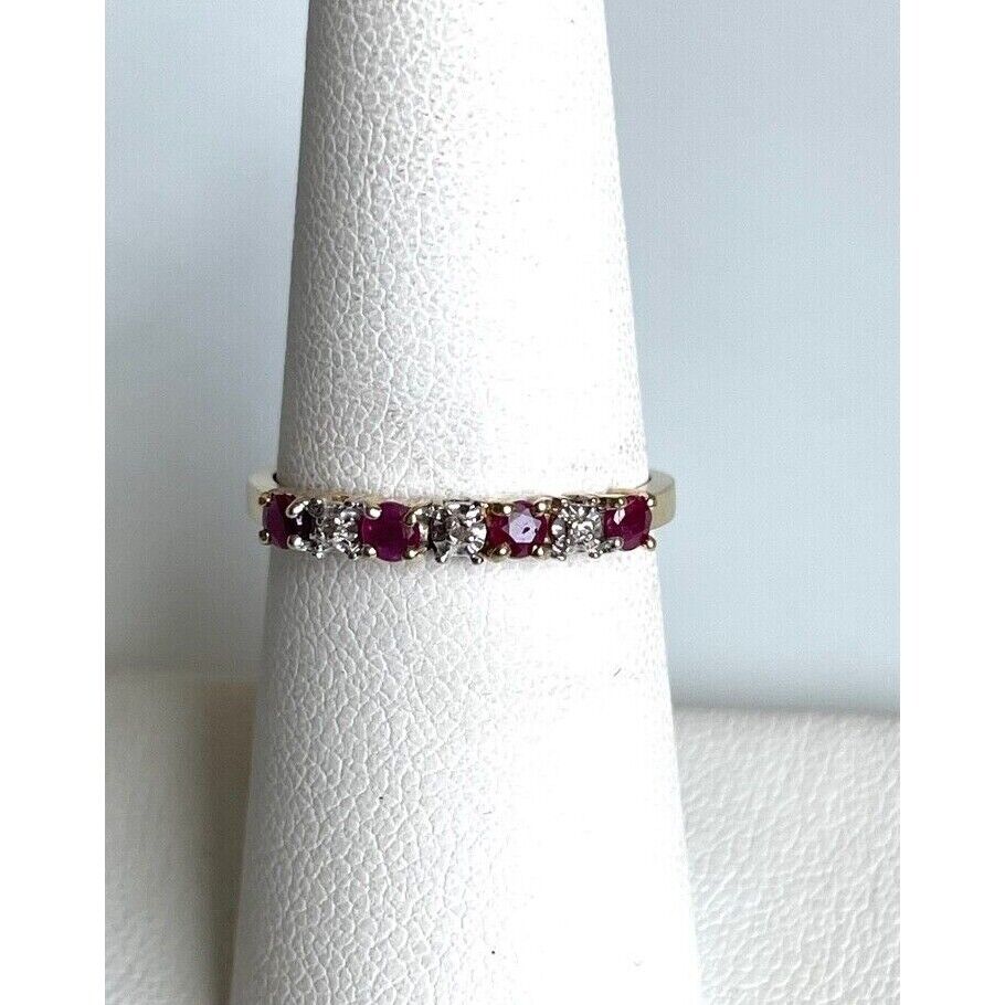 YELLOW GOLD  PINK TOPAZ AND DIAMOND BAND RING SIZE 6.5 SKY