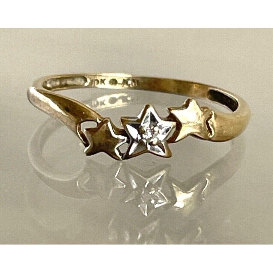 JCM MULTI-TONE GOLD  AND DIAMOND 2 STARS RING SIZE 6.75 SKY