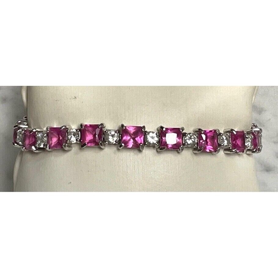 925 STERLING SILVER LAB-CREATED RUBY AND CZ TENIS  BRACELET SKY