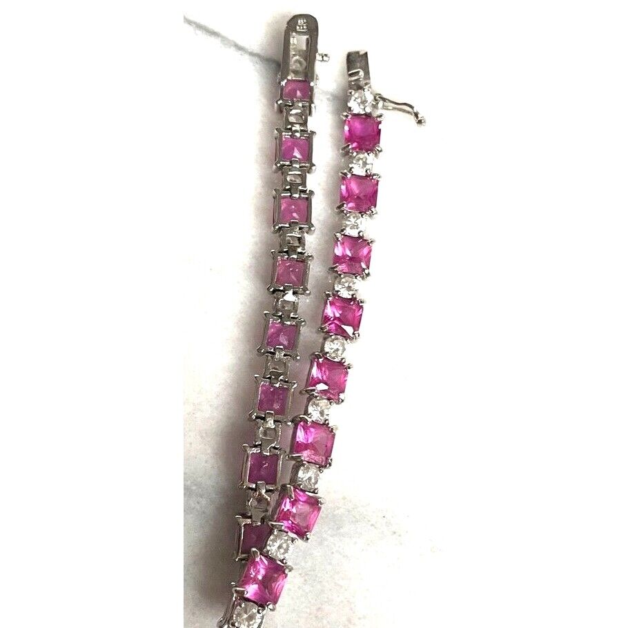 925 STERLING SILVER LAB-CREATED RUBY AND CZ TENIS  BRACELET SKY