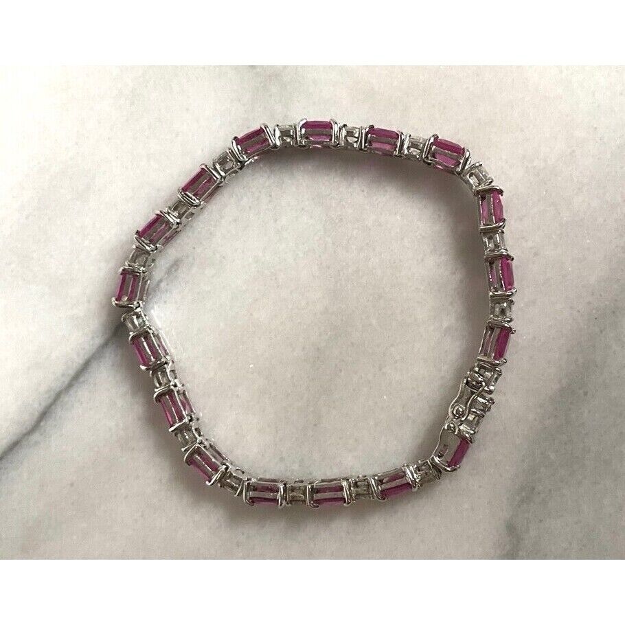 925 STERLING SILVER LAB-CREATED RUBY AND CZ TENIS  BRACELET SKY