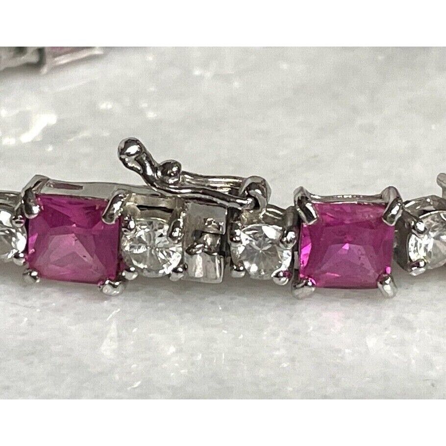 925 STERLING SILVER LAB-CREATED RUBY AND CZ TENIS  BRACELET SKY