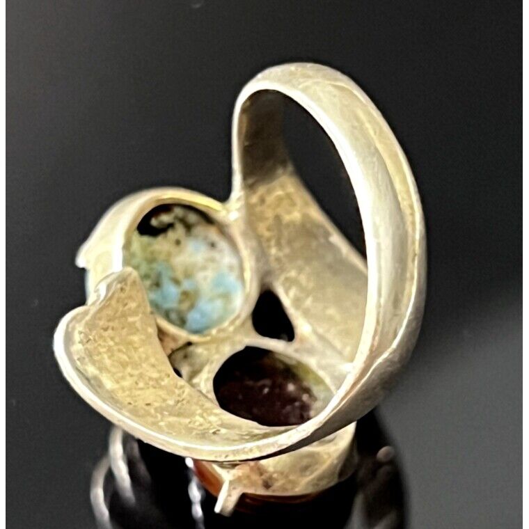 925 STERLING SILVER TURQUOISE AND AGATE RING SIZE 5.5 SKY