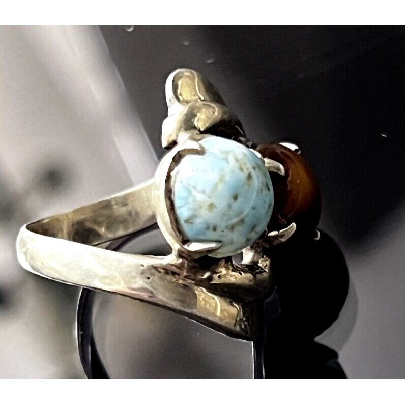 925 STERLING SILVER TURQUOISE AND AGATE RING SIZE 5.5 SKY