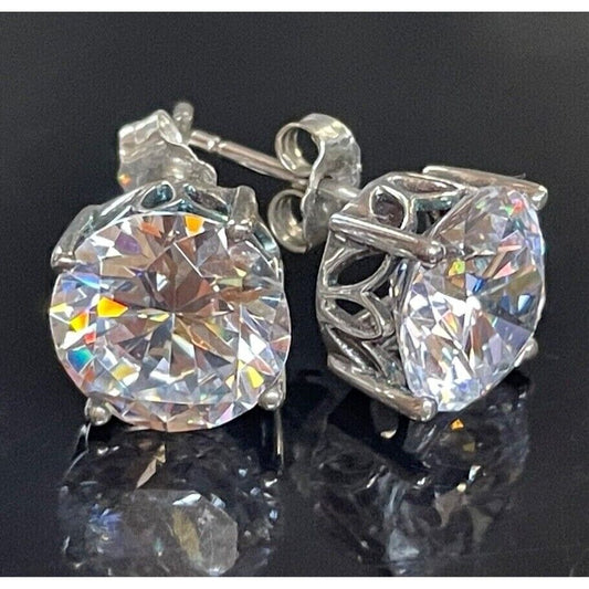 925 STERLING SILVER  AND 14 CARAT SIMULATED DIAMONDS STUD EARRINGS SKY