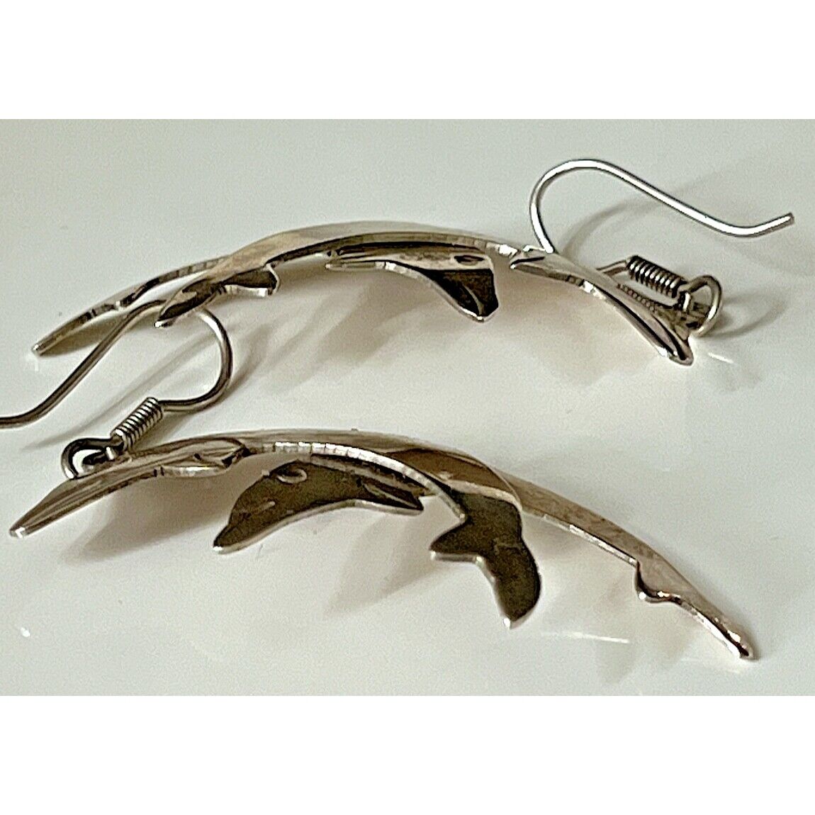 TAXCO 925 STERLING SILVER 2 3/4" DOLPHIN EARRINGS SKY