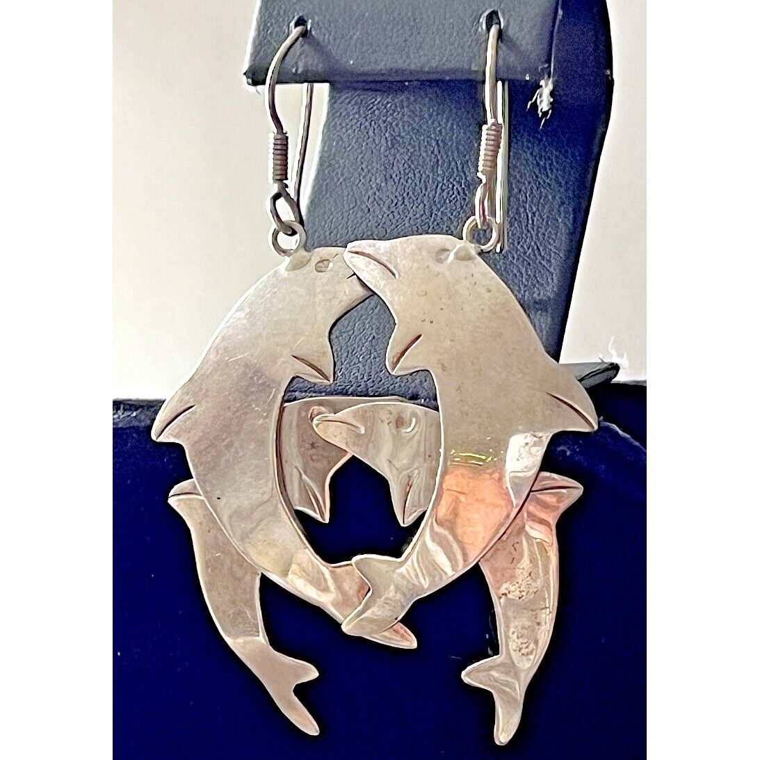 TAXCO 925 STERLING SILVER 2 3/4" DOLPHIN EARRINGS SKY