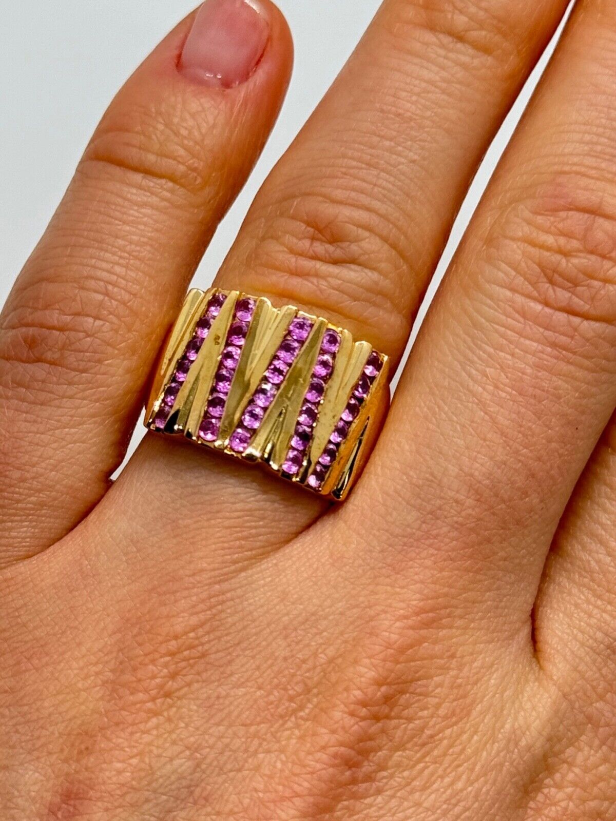 925 STERLING SILVER GOLD PLATED PINK TOPAZ RING SIZE 6.5