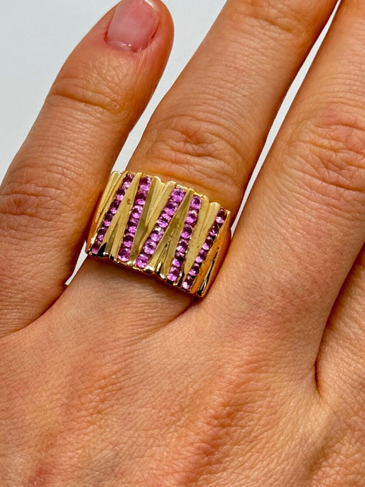 925 STERLING SILVER GOLD PLATED PINK TOPAZ RING SIZE 6.5